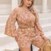 Plus Size Short Sleeve Shirt & Wide-Leg Shorts Summer Set