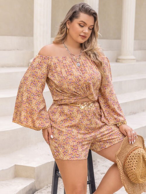 Plus Size Short Sleeve Shirt & Wide-Leg Shorts Summer Set