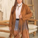 Plus Size Tassel Decorative Long Sleeve Coat