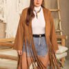 Plus Size Tassel Decorative Long Sleeve Coat