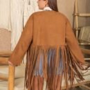 Plus Size Tassel Decorative Long Sleeve Coat