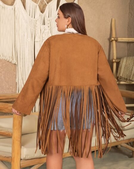 Plus Size Tassel Decorative Long Sleeve Coat