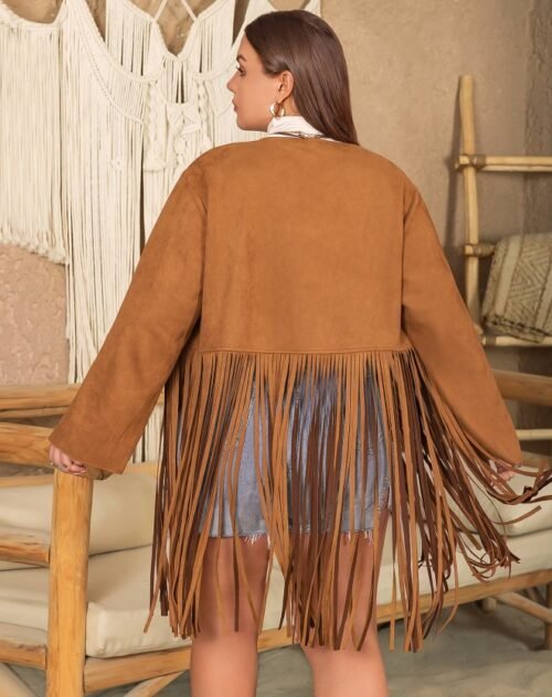 Plus Size Tassel Decorative Long Sleeve Coat