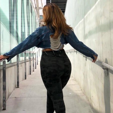 Casual Plus Size Hand-Frayed Washed Denim Jacket