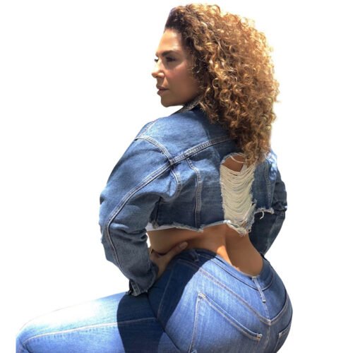 Casual Plus Size Hand-Frayed Washed Denim Jacket