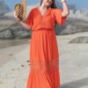 Plus Size Boho Lace V-Neck Top & Maxi Skirt Set
