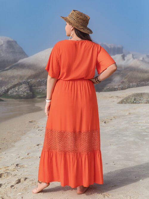 Plus Size Boho Lace V-Neck Top & Maxi Skirt Set