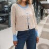 Contrast Color Buttoned Knitted Cardigan Coat