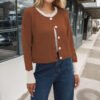 Contrast Color Buttoned Knitted Cardigan Coat