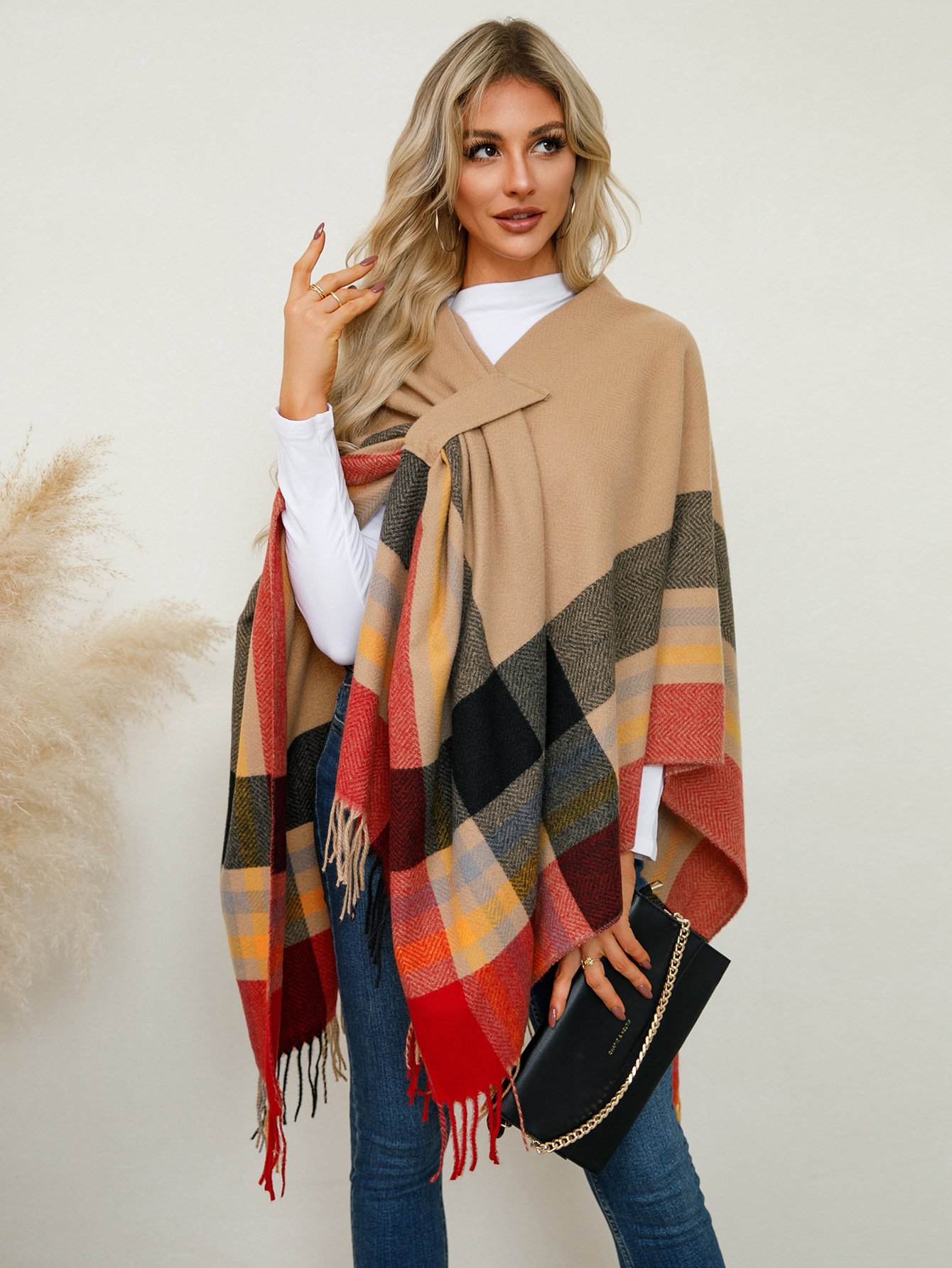 Luxury Cashmere Knit Shawl Cape Cloak Coat for Women