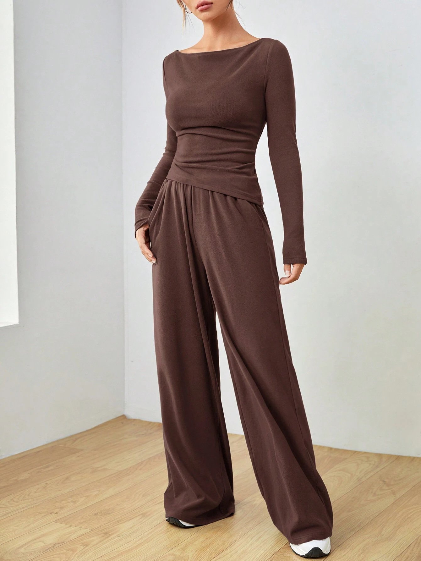 Casual Wide Leg Trousers Two-Piece Set