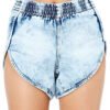 Plus Size Elastic High Waist Denim Shorts for Beach & Casual Wear