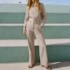 Women’s Long Sleeve Coat & Straight Leg Trousers Two-Piece Set