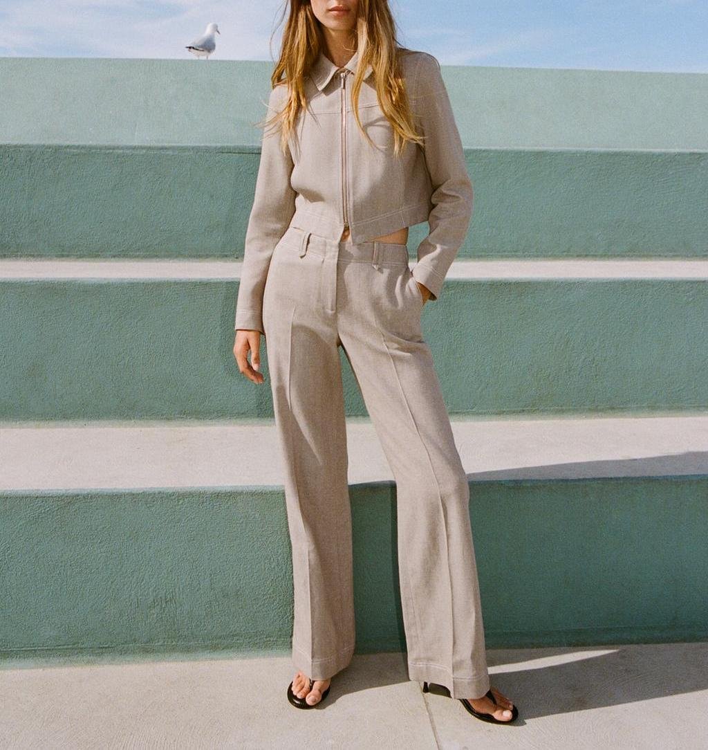 Women’s Long Sleeve Coat & Straight Leg Trousers Two-Piece Set