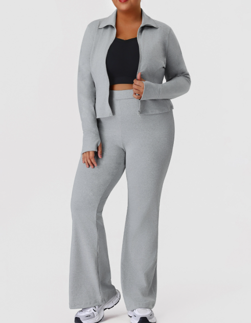 Plus Size Fall Winter Bell-Bottom Workout Set – Slim Fit Activewear