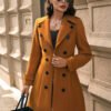Slim Fit Double Breasted Mid-Length Wool Coat for Women