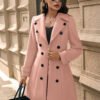 Slim Fit Double Breasted Mid-Length Wool Coat for Women
