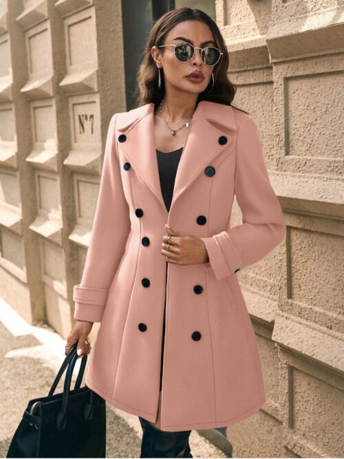 Slim Fit Double Breasted Mid-Length Wool Coat for Women