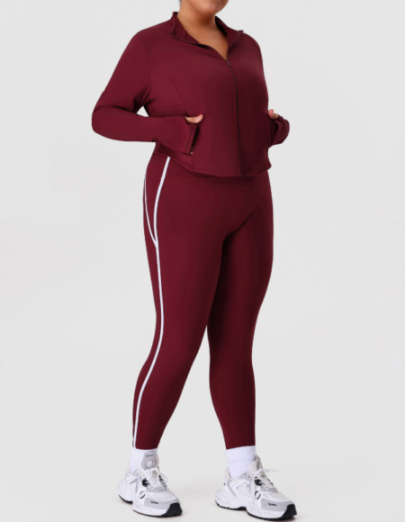 Plus Size Contrast Color Nude Feel Yoga Two-Piece Set