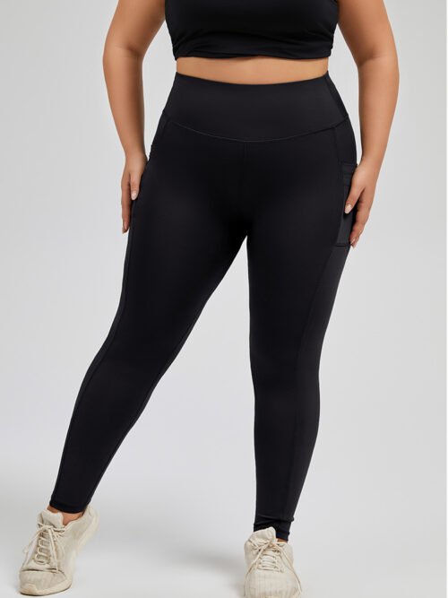 Plus Size High Waist Patchwork Yoga Pants with Pockets