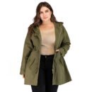 Plus Size Army Green Mid-Length Slimming Anorak Coat