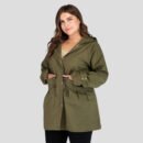 Plus Size Army Green Mid-Length Slimming Anorak Coat