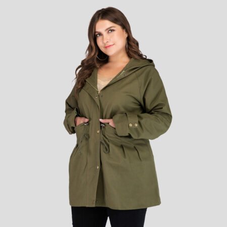 Plus Size Army Green Mid-Length Slimming Anorak Coat