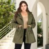 Plus Size Army Green Mid-Length Slimming Anorak Coat