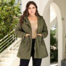 Plus Size Army Green Mid-Length Slimming Anorak Coat