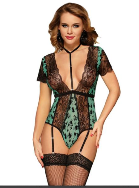 Plus Size Floral Lace Garter Jumpsuit – See-Through Style