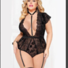 Plus Size Floral Lace Garter Jumpsuit – See-Through Style