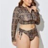 Plus Size Sexy Printed Three-Piece Bikini Set with Headband