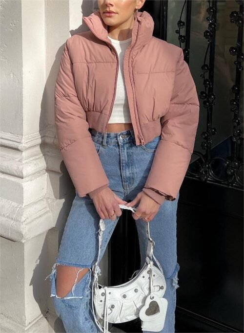 Cotton-Padded Stand Collar Casual Jacket for Women