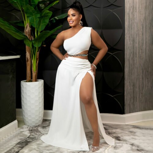 Sexy Plus Size Off-Shoulder Split Skirt Set