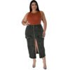 Plus Size Denim Fit Long Skirt with Zipper Pockets