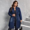 Plus Size Tight Waist Denim Shirt Coat – Fall & Winter