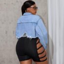 Edgy Plus Size Ripped Denim Jacket with Long Sleeves