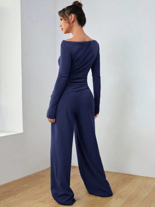 Casual Wide Leg Trousers Two-Piece Set