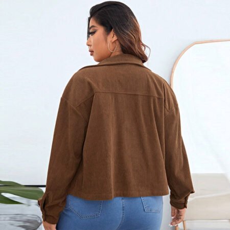Plus Size Casual Corduroy Collared Short Jacket