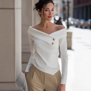 Diagonal Collar Long Sleeve Casual T-Shirt