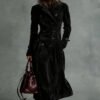 Western Style Suede Long Trench Coat for Women