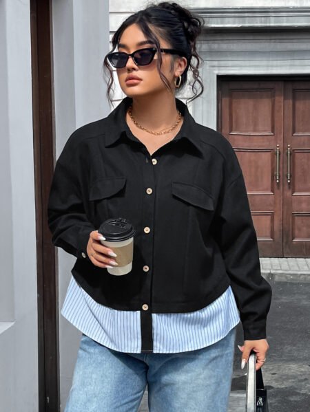 Plus Size Patchwork Stripe Short Fashion Jacket