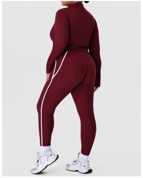 Plus Size Contrast Color Nude Feel Yoga Two-Piece Set