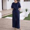 Women’s Casual Home Comfort Two-Piece Set with Wide Leg Pants