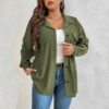 Plus Size Denim Shacket Single Breasted Outerwear