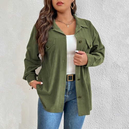 Plus Size Denim Shacket Single Breasted Outerwear