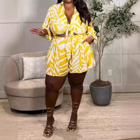 Plus Size Printed Sexy Vacation Two-Piece Set