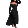 Plus Size Sexy Asymmetric Wrap-Chest Blouse & Pants Solid Color Two-Piece Set