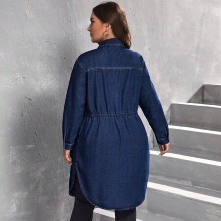 Plus Size Tight Waist Denim Shirt Coat – Fall & Winter