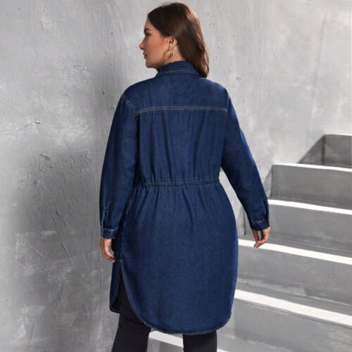 Plus Size Tight Waist Denim Shirt Coat – Fall & Winter